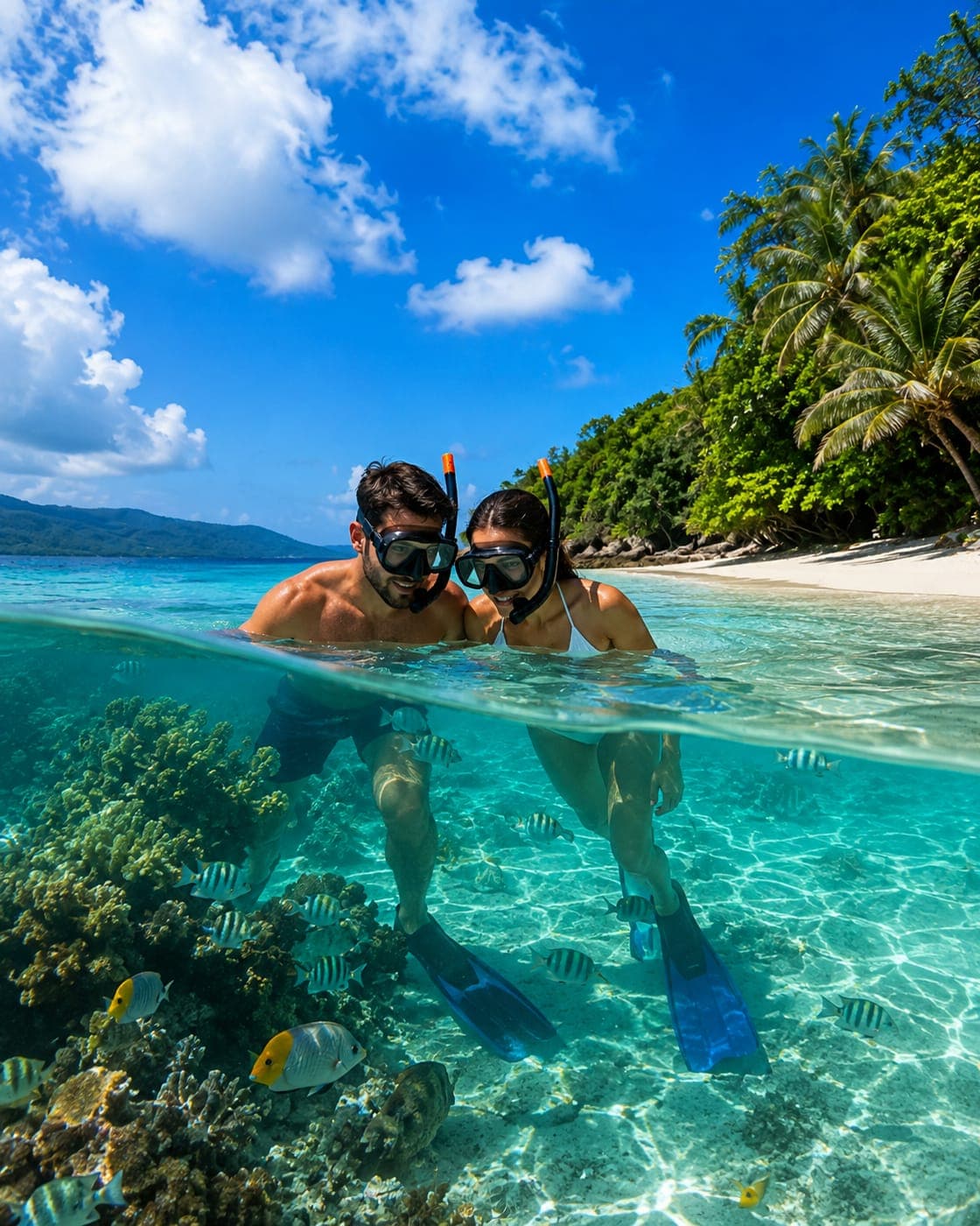 Snorkeller exploring clear tropical water